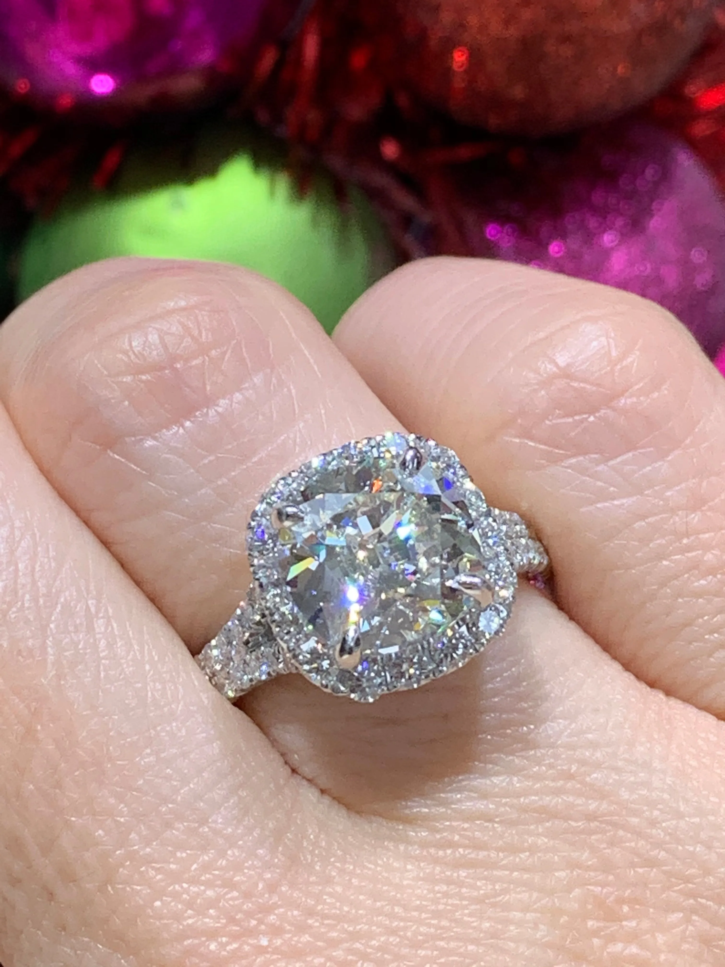 Henri Daussi Platinum Certified Diamond Engagement Ring With Cushion 4.97ct tw