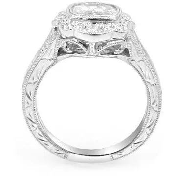 Henri Daussi Signed GIA Certified 1.32ct t.w. Cushion Halo Antique Inspired Engagement Anniversary Ring