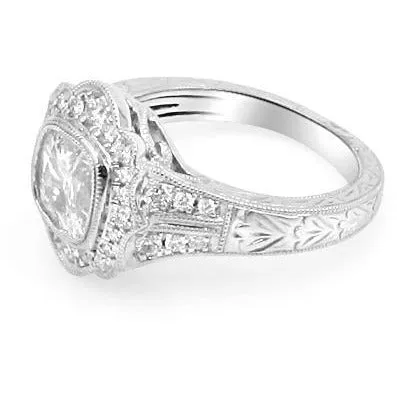 Henri Daussi Signed GIA Certified 1.32ct t.w. Cushion Halo Antique Inspired Engagement Anniversary Ring