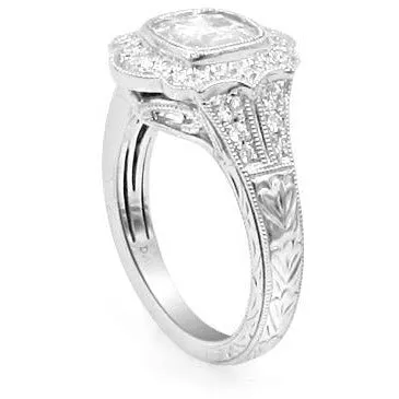 Henri Daussi Signed GIA Certified 1.32ct t.w. Cushion Halo Antique Inspired Engagement Anniversary Ring