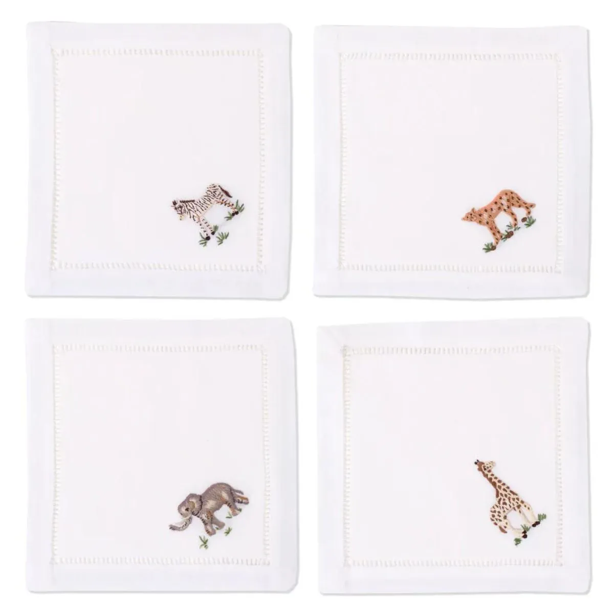 Henry Handwork African Animals Embroidered Cocktail Napkins, Set of 4