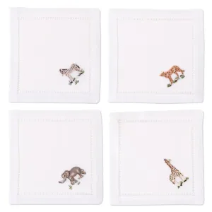 Henry Handwork African Animals Embroidered Cocktail Napkins, Set of 4