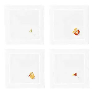 Henry Handwork Classic Drinks Embroidered Cocktail Napkins, Set of 4