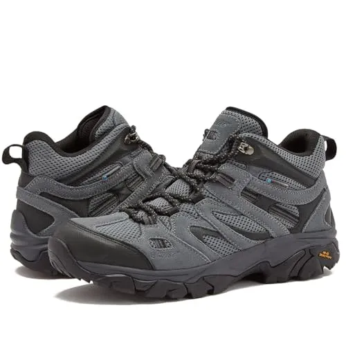 HI-TEC Ravus WP Mid Waterproof Hiking Boots for Men, Lightweight Breathable Outdoor Trekking Shoes - Dark Grey, 8 Medium