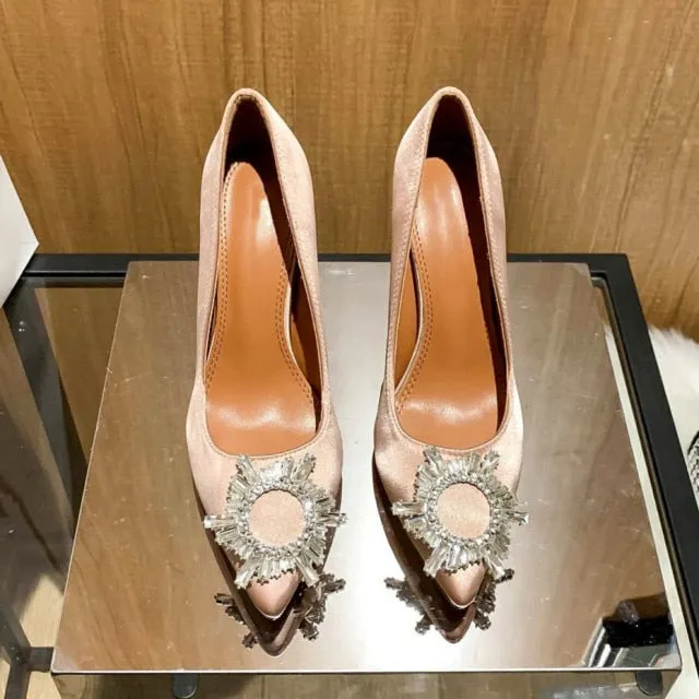High Heels Women Crystal Diamond Buckle Sexy Shoes
