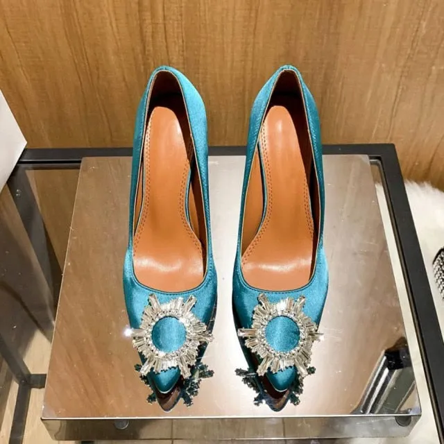 High Heels Women Crystal Diamond Buckle Sexy Shoes