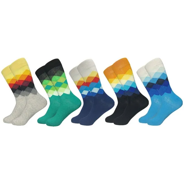 Hot Sale Casual Men Socks fashion design Plaid Colorful Cotton Socks