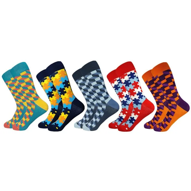 Hot Sale Casual Men Socks fashion design Plaid Colorful Cotton Socks