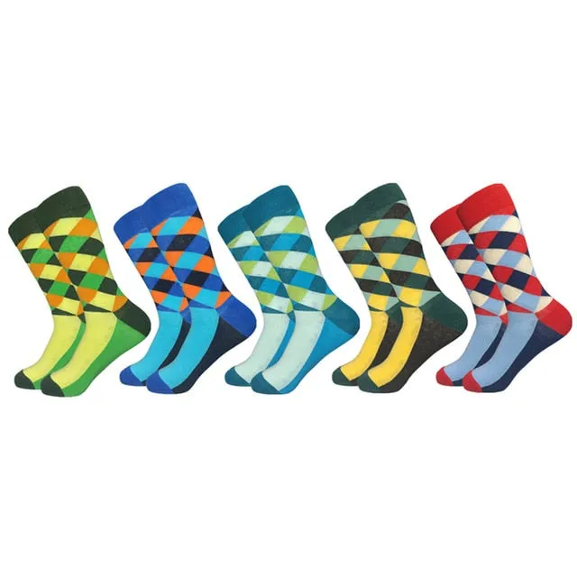 Hot Sale Casual Men Socks fashion design Plaid Colorful Cotton Socks