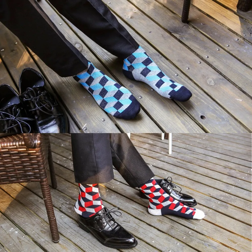 Hot Sale Casual Men Socks fashion design Plaid Colorful Cotton Socks