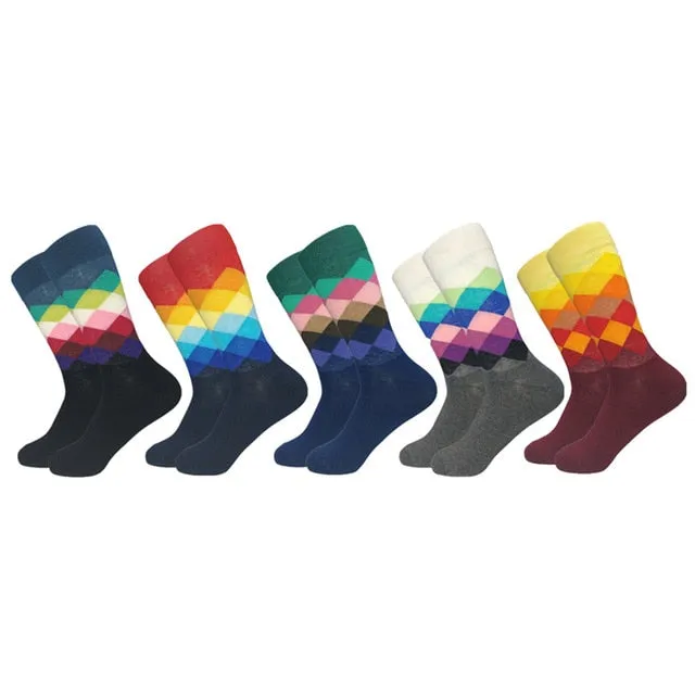 Hot Sale Casual Men Socks fashion design Plaid Colorful Cotton Socks