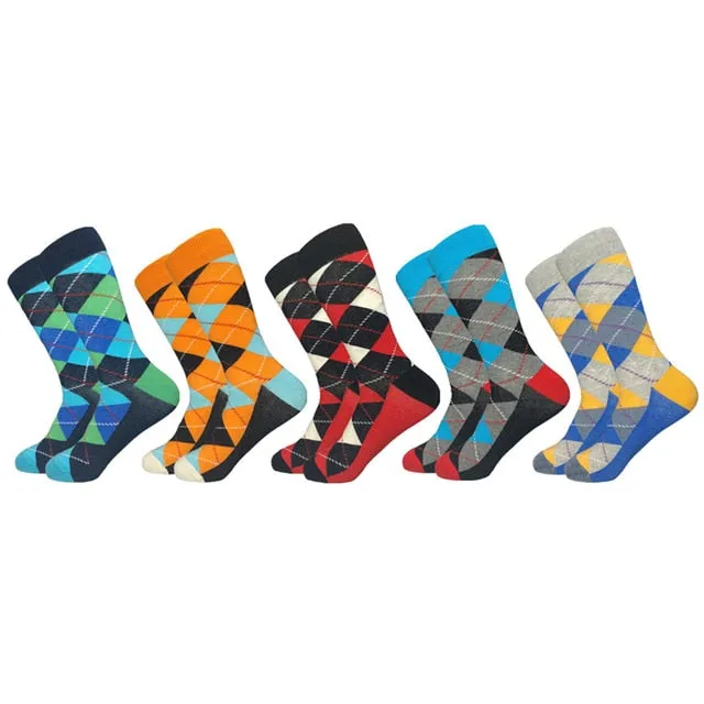 Hot Sale Casual Men Socks fashion design Plaid Colorful Cotton Socks