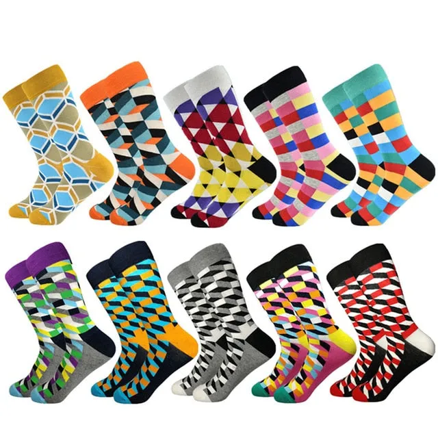 Hot Sale Casual Men Socks fashion design Plaid Colorful Cotton Socks