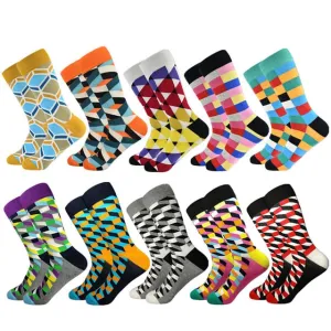 Hot Sale Casual Men Socks fashion design Plaid Colorful Cotton Socks