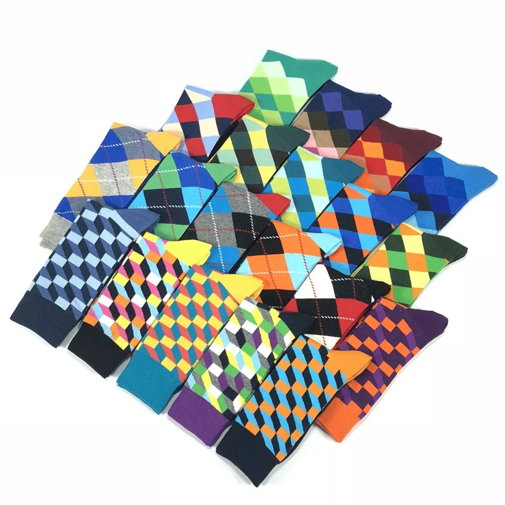 Hot Sale Casual Men Socks fashion design Plaid Colorful Cotton Socks