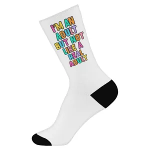 I'm an Adult Socks - Colorful Novelty Socks - Printed Crew Socks