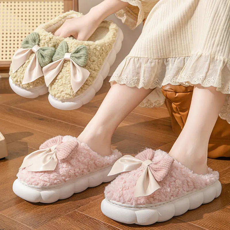 Indulge in Cozy Elegance with Plush Bow Slippers!