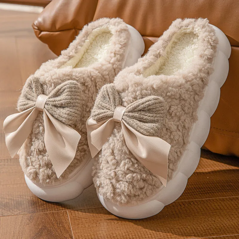 Indulge in Cozy Elegance with Plush Bow Slippers!