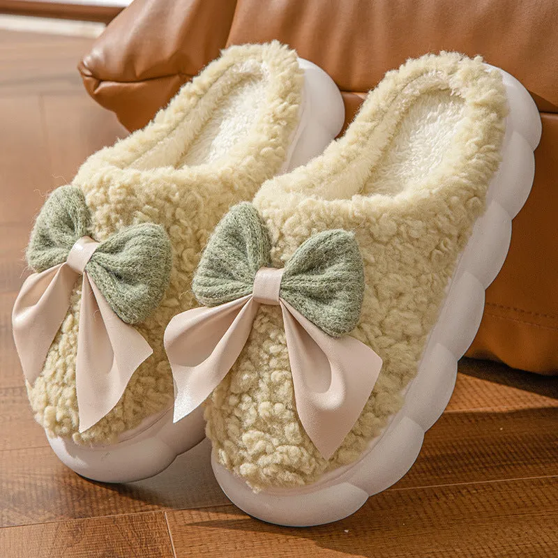 Indulge in Cozy Elegance with Plush Bow Slippers!