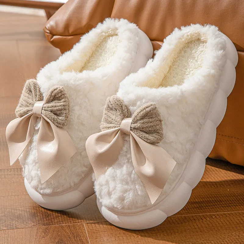 Indulge in Cozy Elegance with Plush Bow Slippers!