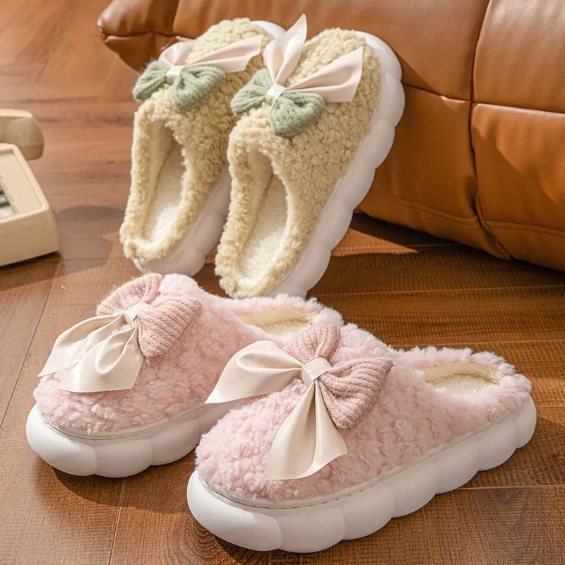 Indulge in Cozy Elegance with Plush Bow Slippers!