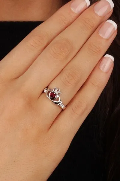 JANUARY Birthstone Silver Claddagh Ring LS-SL90-1 Inscribed with "Love Loyalty Friendship"