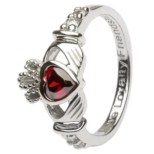 JANUARY Birthstone Silver Claddagh Ring LS-SL90-1 Inscribed with "Love Loyalty Friendship"