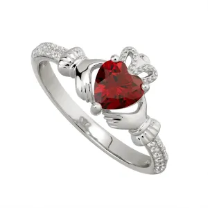 JANUARY Birthstone Sterling Silver Claddagh Ring S-S21062-1