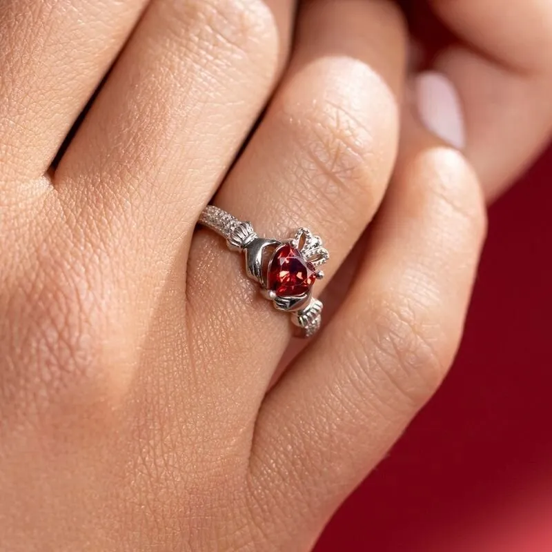 JANUARY Birthstone Sterling Silver Claddagh Ring S-S21062-1