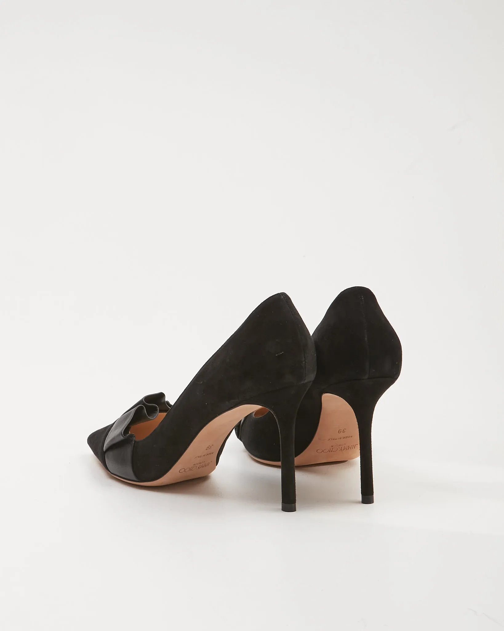 Jimmy Choo Black Suede Ruffle Point Toe Pump - 39