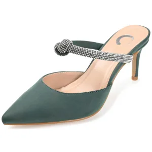 Journee Heeled Mid Stiletto Knotted Rhinestone Mule Pump for Women - Lunna Closed Pointed Toe Slip-On Heel Green 9.5 Medium Womens US