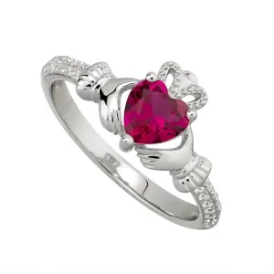 JULY Birthstone Sterling Silver Claddagh Ring S-S21062-7
