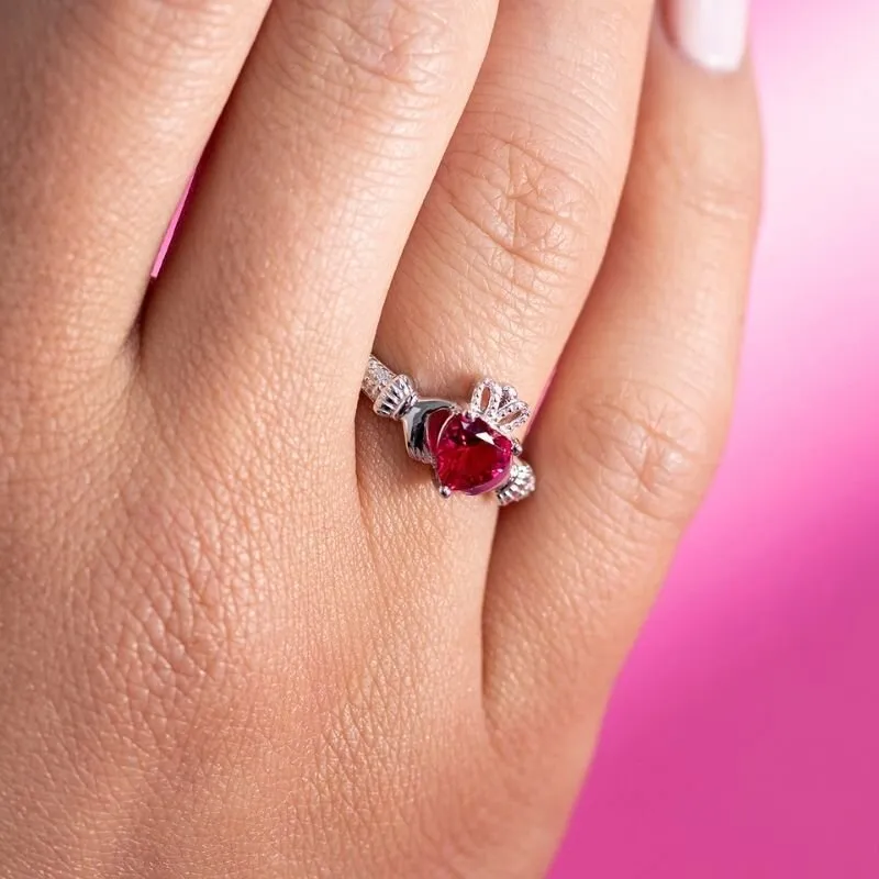 JULY Birthstone Sterling Silver Claddagh Ring S-S21062-7