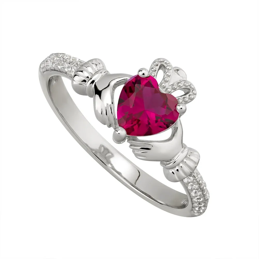 JULY Birthstone Sterling Silver Claddagh Ring S-S21062-7