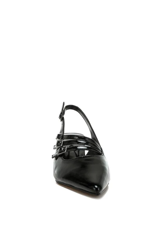 Kanebei Triple Strap Slingback Sandals - Vintage Inspired, Kitten Heel, Black, Taupe
