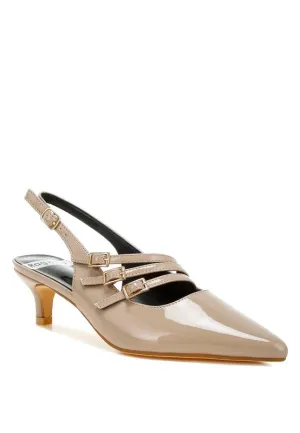 Kanebei Triple Strap Slingback Sandals - Vintage Inspired, Kitten Heel, Black, Taupe