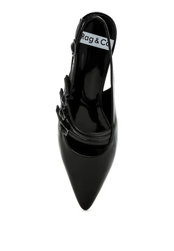 Kanebei Triple Strap Slingback Sandals - Vintage Inspired, Kitten Heel, Black, Taupe
