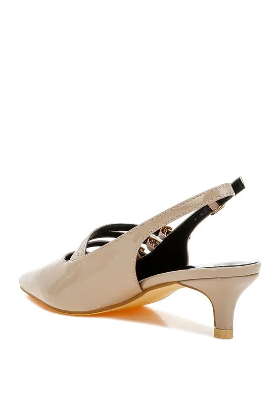 Kanebei Triple Strap Slingback Sandals - Vintage Inspired, Kitten Heel, Black, Taupe