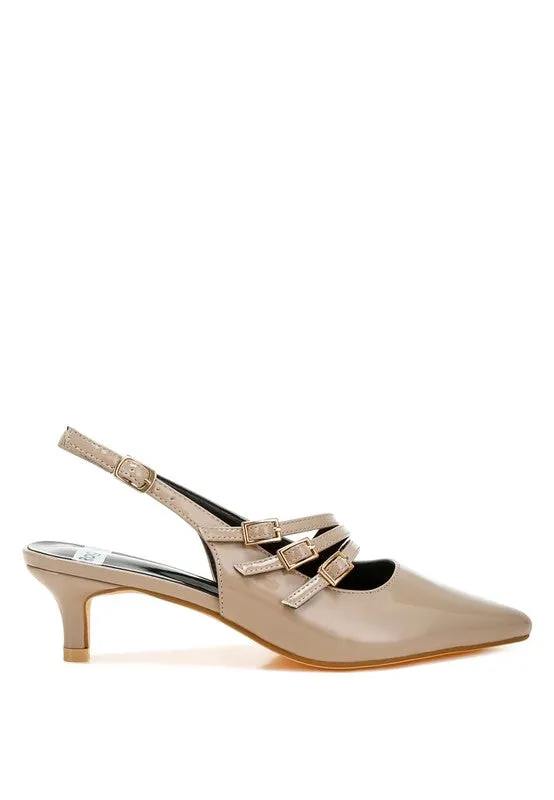 Kanebei Triple Strap Slingback Sandals - Vintage Inspired, Kitten Heel, Black, Taupe