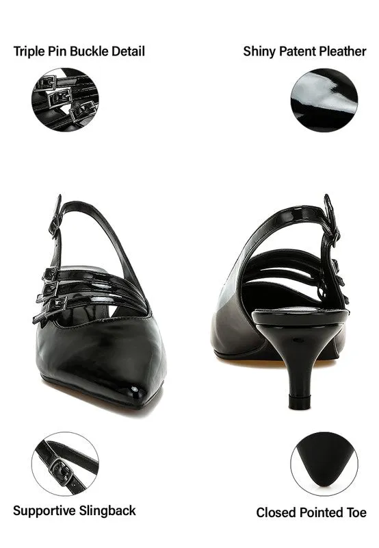Kanebei Triple Strap Slingback Sandals - Vintage Inspired, Kitten Heel, Black, Taupe