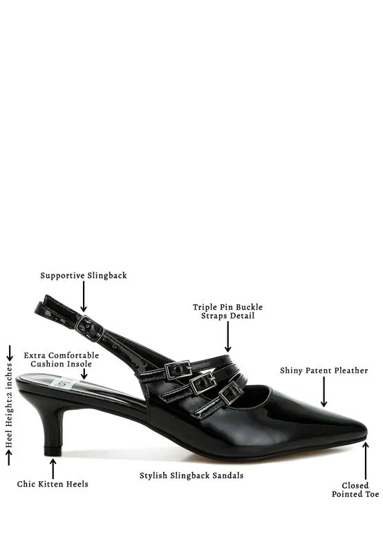 Kanebei Triple Strap Slingback Sandals - Vintage Inspired, Kitten Heel, Black, Taupe