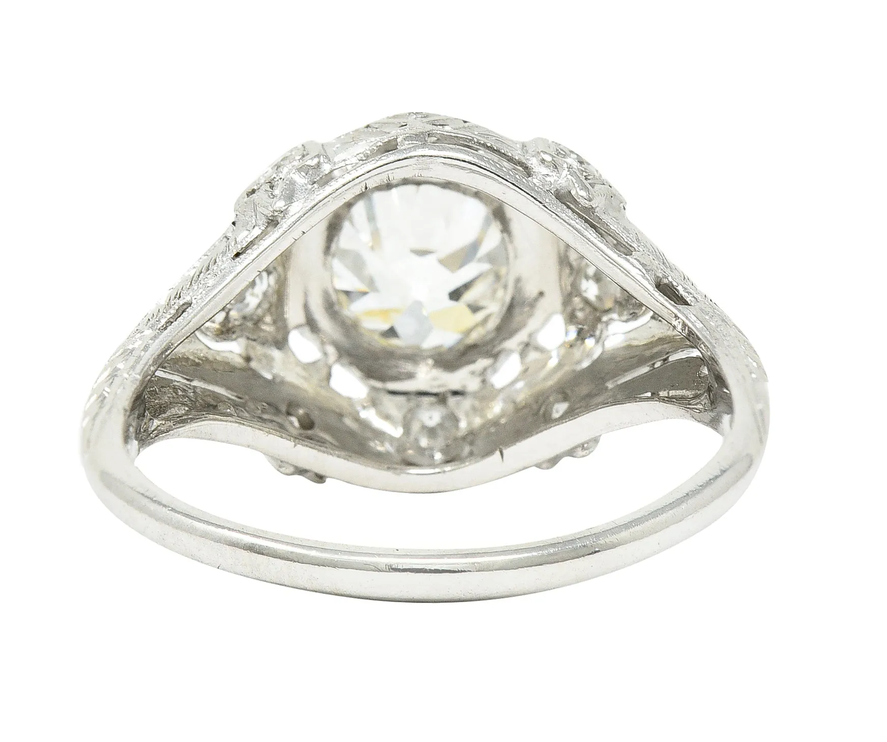 Katz & Ogush Inc. Art Deco 1.15 CTW Old European Cut Diamond Platinum Engraved Foliate Bombé Engagement Ring