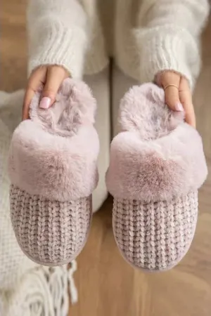 Knit Faux Fur Slippers
