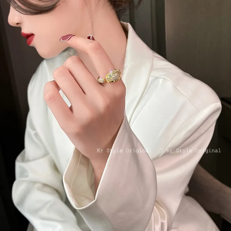 Korea New Design Fashion Jewelry Luxury Full AAA Zircon Animal Leopard Ring Elegant Women Prom Party Accessories