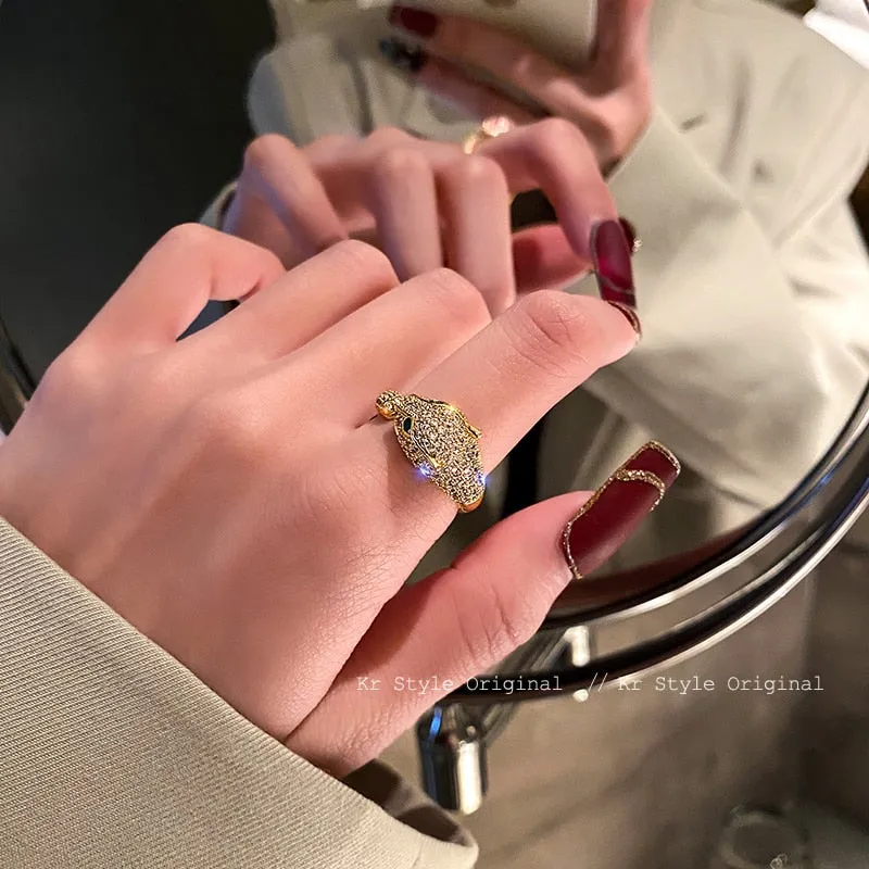 Korea New Design Fashion Jewelry Luxury Full AAA Zircon Animal Leopard Ring Elegant Women Prom Party Accessories