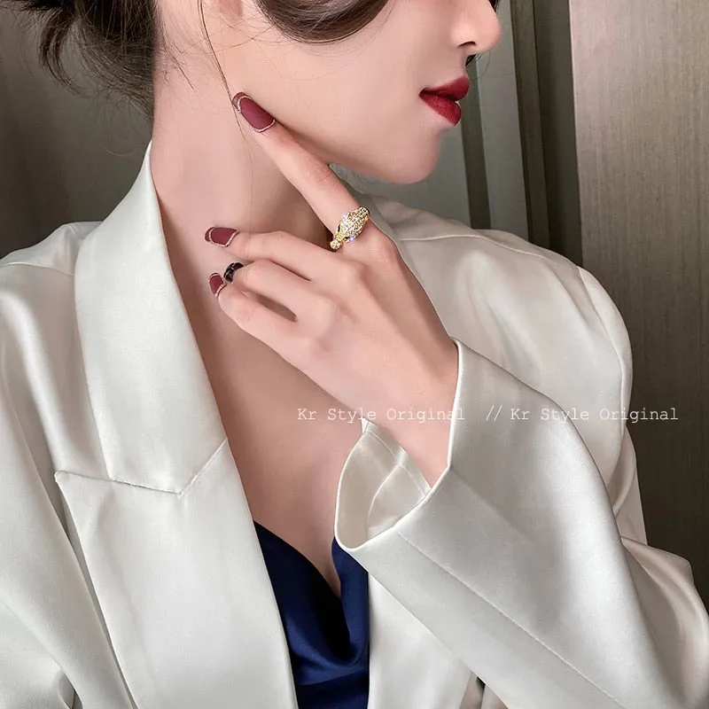 Korea New Design Fashion Jewelry Luxury Full AAA Zircon Animal Leopard Ring Elegant Women Prom Party Accessories