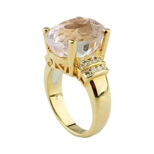 Kunzite Solitaire with Diamond Accents 18k Yellow Gold Ring Size 6.75