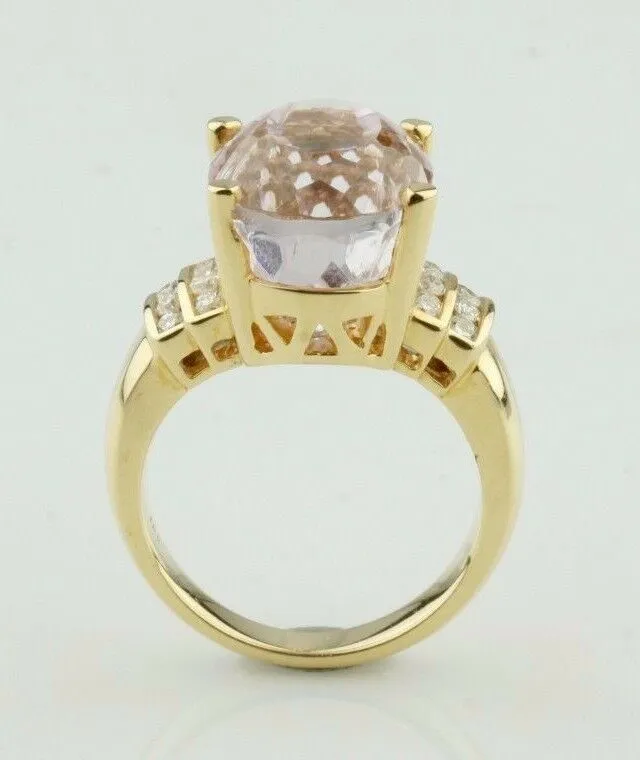 Kunzite Solitaire with Diamond Accents 18k Yellow Gold Ring Size 6.75