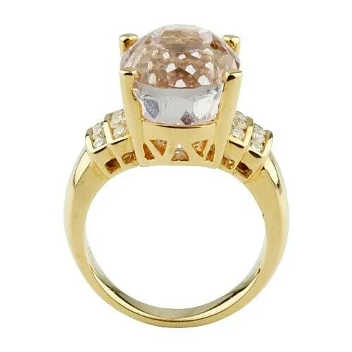Kunzite Solitaire with Diamond Accents 18k Yellow Gold Ring Size 6.75