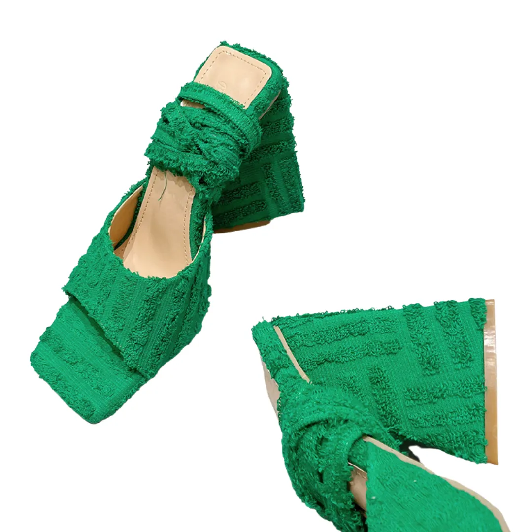 Lace-Up Multi Strap Open Toe Chunky Heel